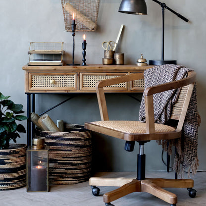Chic Antique Stol Fransk kontorsstol med flätat säte och rygg Natur