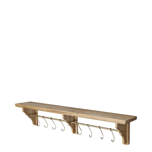 Vägghylla med krokar H20/L120/B25 cm natur/antik mässing I lager Augusti 2026