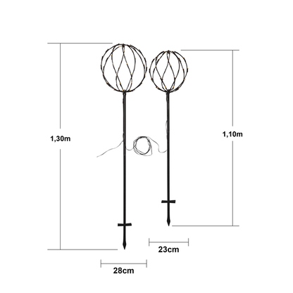 Trädgårdsbelysning set av 2 svarta runda klot 130/110 cm