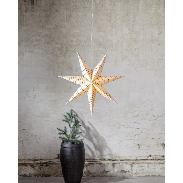Adventsstjärna Pappersstjärna Cotton prickar 60 cm röd/beige