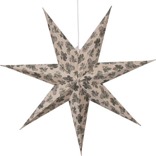 Adventsstjärna Pappersstjärna Cotton kottar och granbarr 60 cm grön/beige