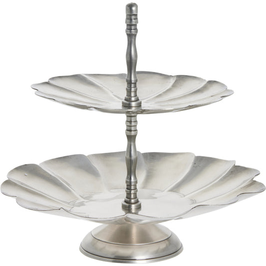 Dekorativt fat tvånivå Vintage Antiksilver 19.5X19.5X23 cm
