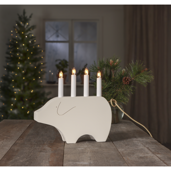 Adventsljusstake Julgris 28,5 cm Vit