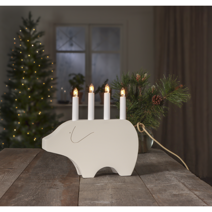 Adventsljusstake Julgris 28,5 cm Vit