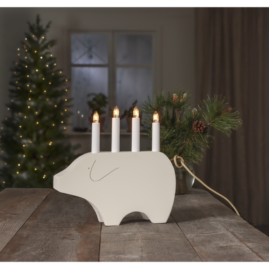 Adventsljusstake Julgris 28,5 cm Vit