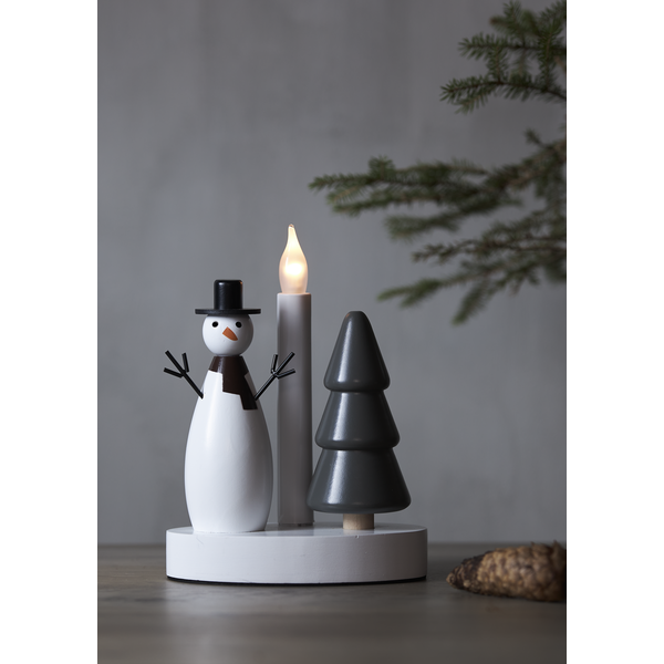 Adventsljusstake Snögubbe och gran 16x10x21 cm