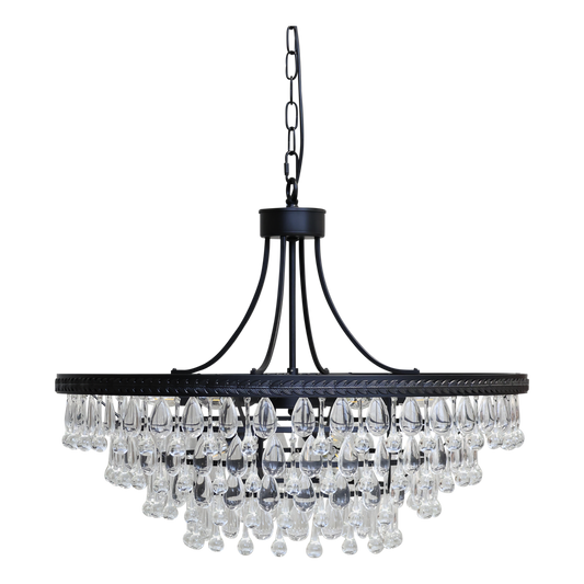 Chic Antique Lampa Versailles Ljuskrona med droppformade glasprismor H57/Ø70 cm svart
