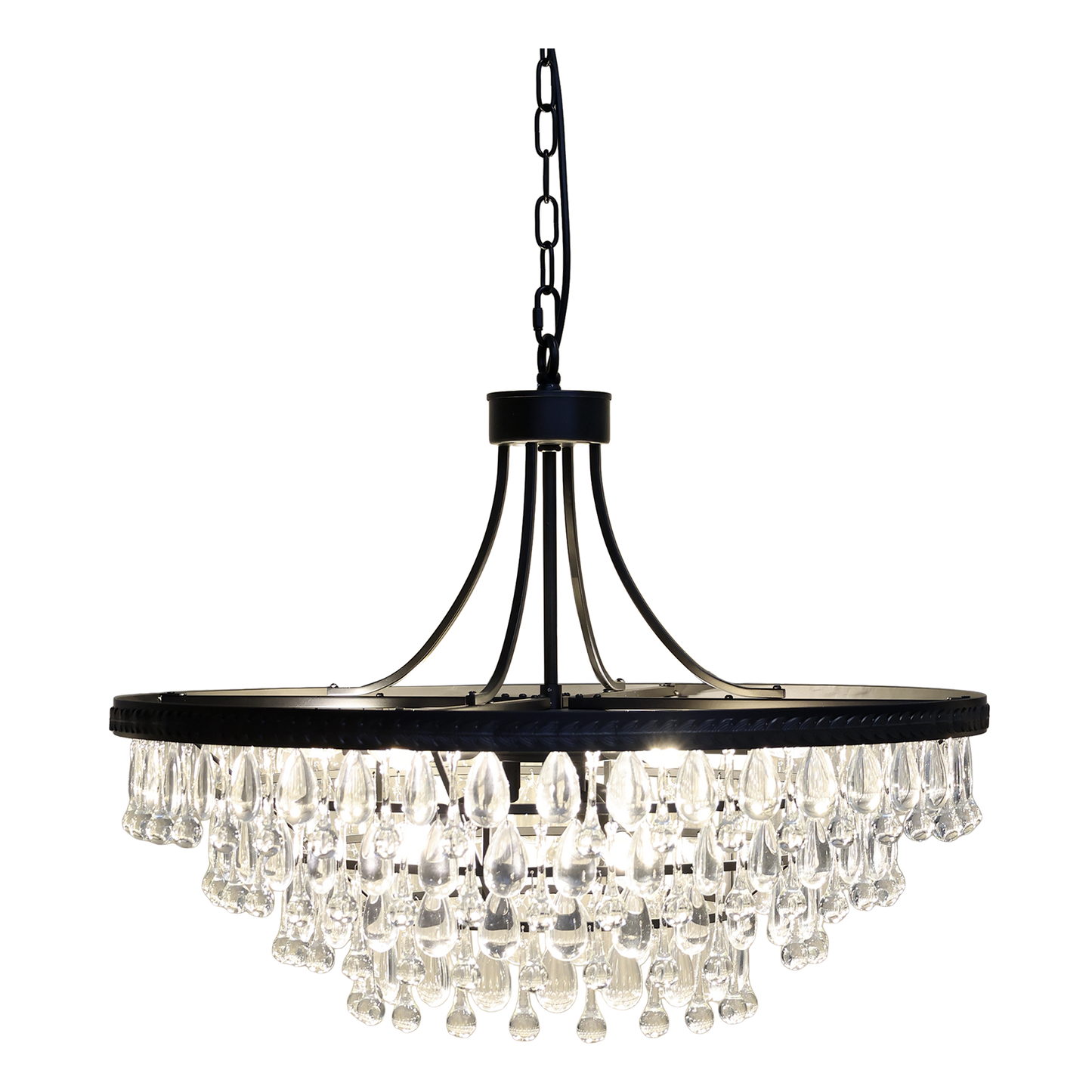 Chic Antique Lampa Versailles Ljuskrona med droppformade glasprismor H57/Ø70 cm svart