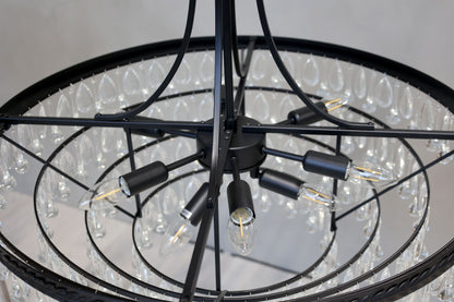 Chic Antique Lampa Versailles Ljuskrona med droppformade glasprismor H57/Ø70 cm svart