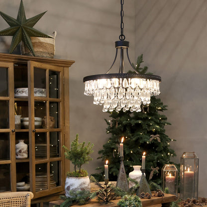 Chic Antique Lampa Versailles Ljuskrona med droppformade glasprismor H49/Ø50 cm svart