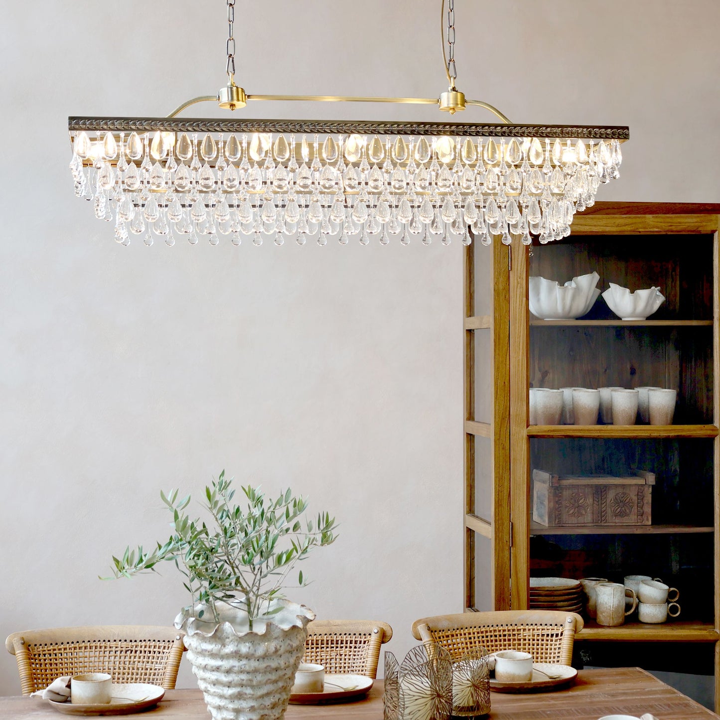 Chic Antique Lampa Versailles Ljuskrona med droppformade glasprismor 40x120x40 cm