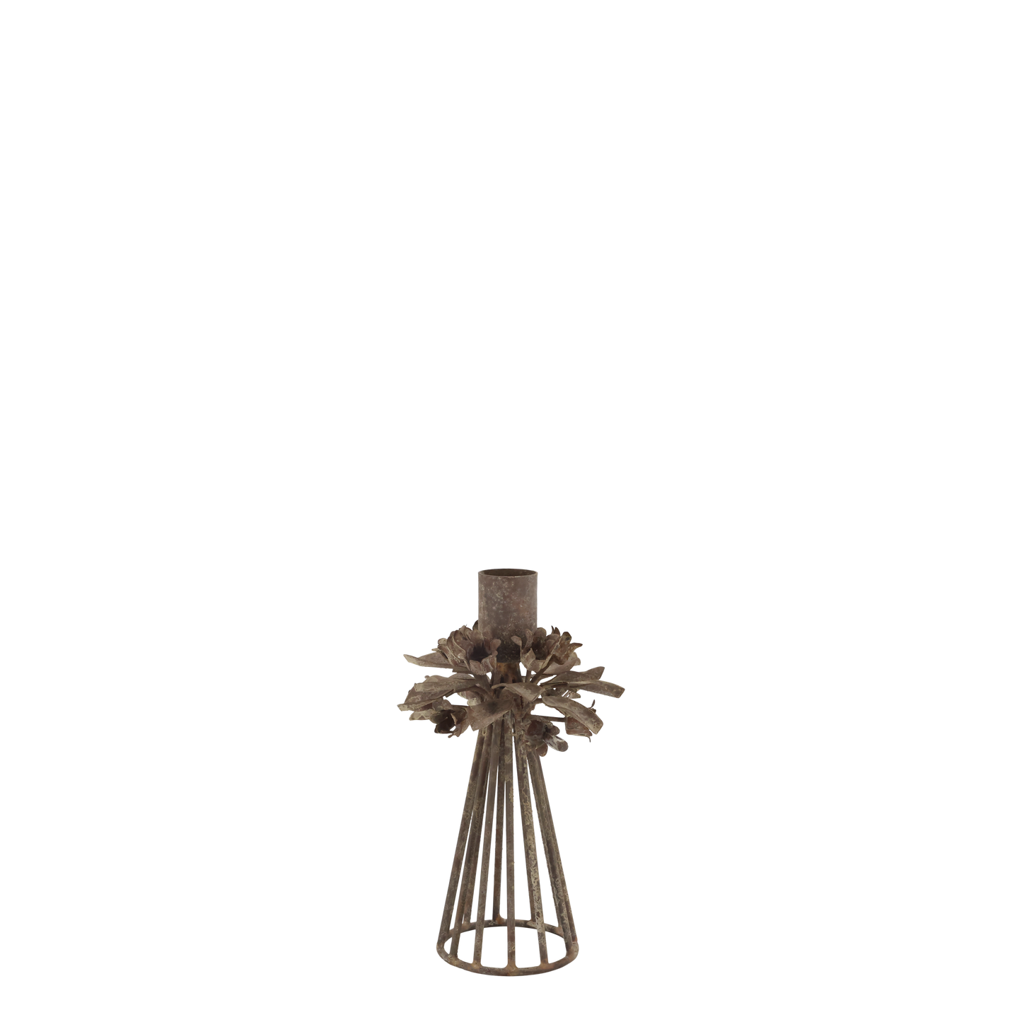 Ljusstake m. blomdekor H16/Ø9,5 cm antik mocca I lager Augusti 2026
