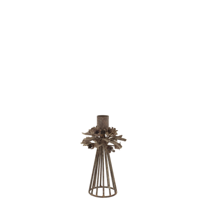 Ljusstake m. blomdekor H16/Ø9,5 cm antik mocca I lager Augusti 2026