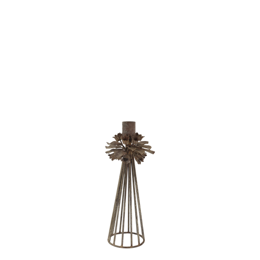 Ljusstake m. blomdekor H23/Ø9,5 cm antik mocca I lager Augusti 2026