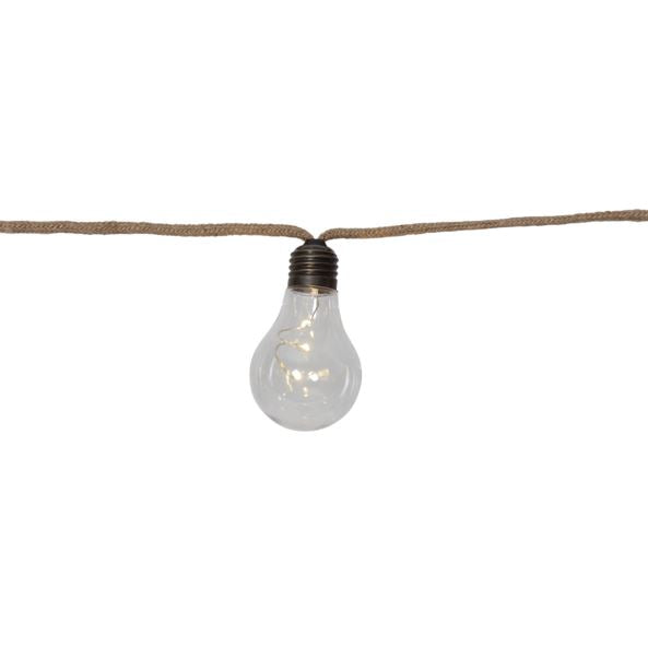 Batteridriven belysning Ljusslinga med 10 LED ljus och kabel med juterep