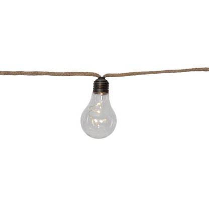 Batteridriven belysning Ljusslinga med 10 LED ljus och kabel med juterep