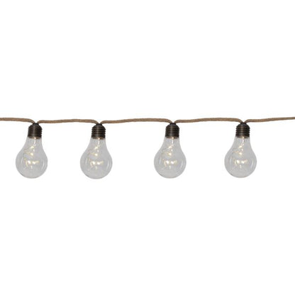 Batteridriven belysning Ljusslinga med 10 LED ljus och kabel med juterep