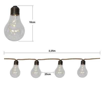 Batteridriven belysning Ljusslinga med 10 LED ljus och kabel med juterep