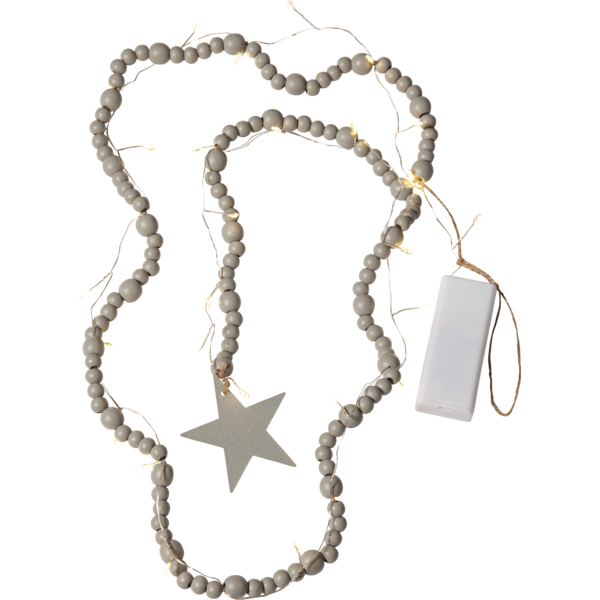 Belysning Jul Ljusslinga träpärlor Greige 150 cm