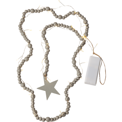 Belysning Jul Ljusslinga träpärlor Greige 150 cm