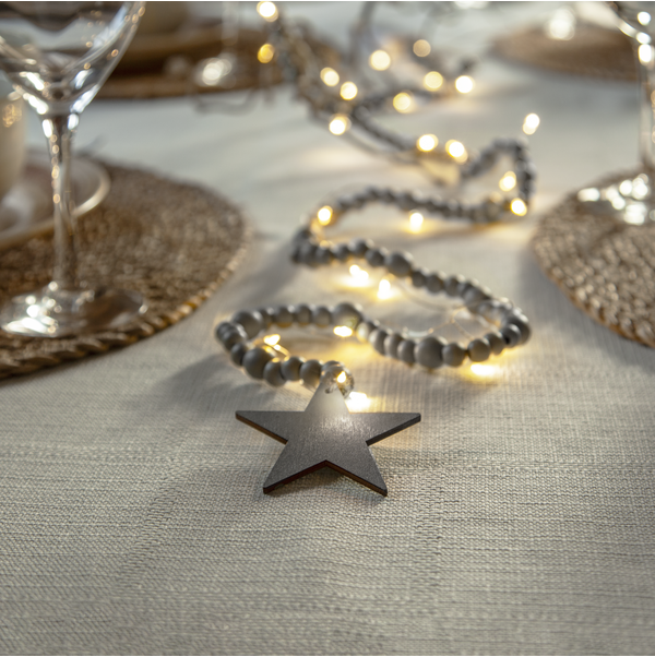 Belysning Jul Ljusslinga träpärlor Greige 150 cm