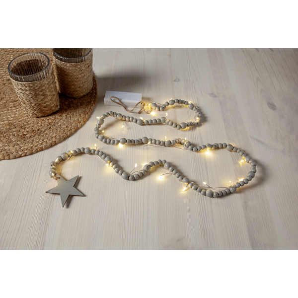 Belysning Jul Ljusslinga träpärlor Greige 150 cm