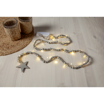 Belysning Jul Ljusslinga träpärlor Greige 150 cm