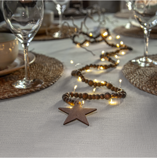 Belysning Jul Ljusslinga träpärlor brun 150 cm