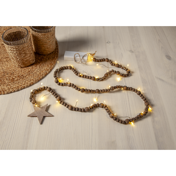 Belysning Jul Ljusslinga träpärlor brun 150 cm