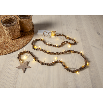 Belysning Jul Ljusslinga träpärlor brun 150 cm