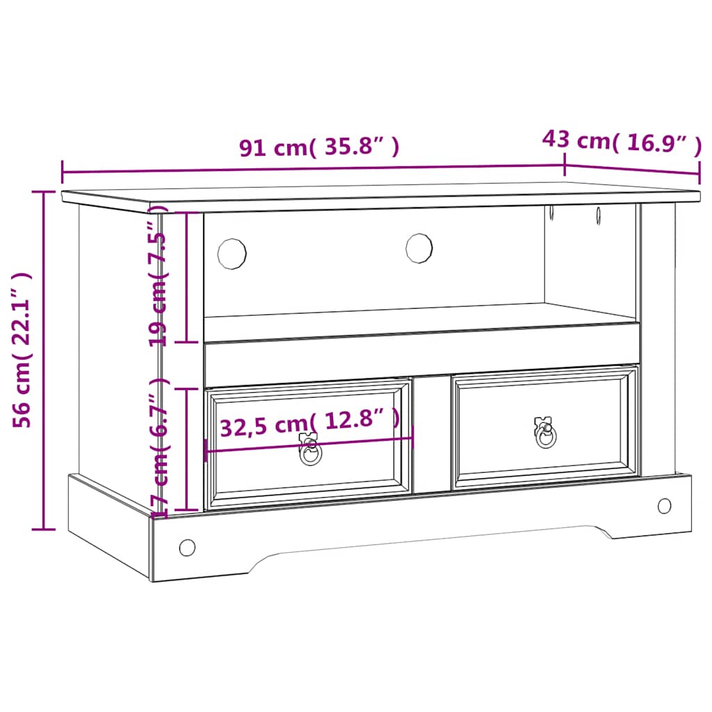 TV-Möbel Trä TV-Bänk mexikansk Coronastil furu 91x43x56 cm