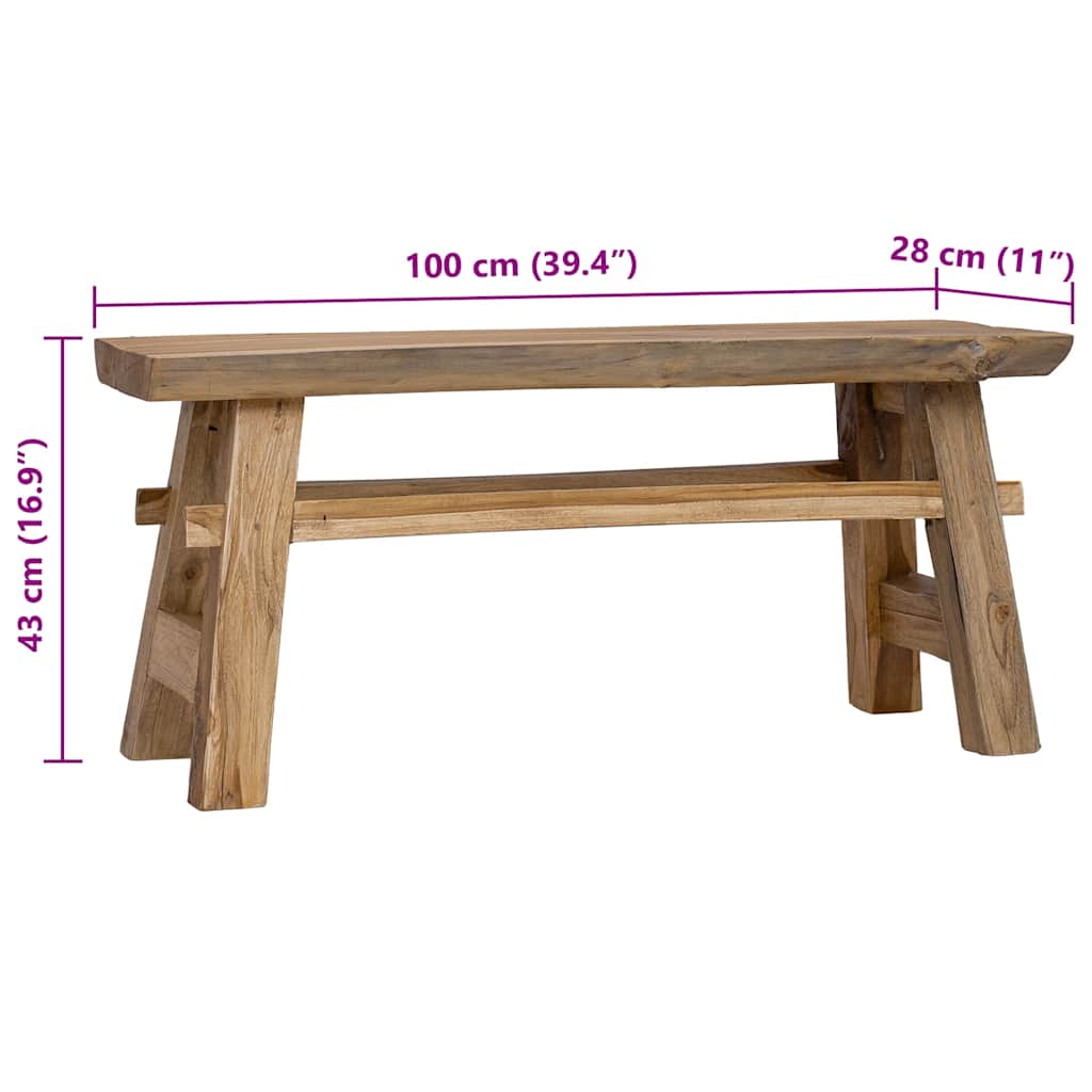 Hallbänk massivt mahognyträ och massiv teak 100x28x43 cm