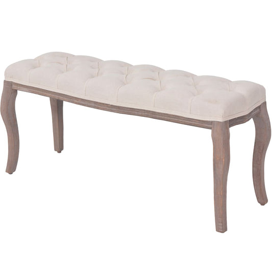 Hallbänk massivt Trä och linnetyg 110x38x48 cm gräddVit