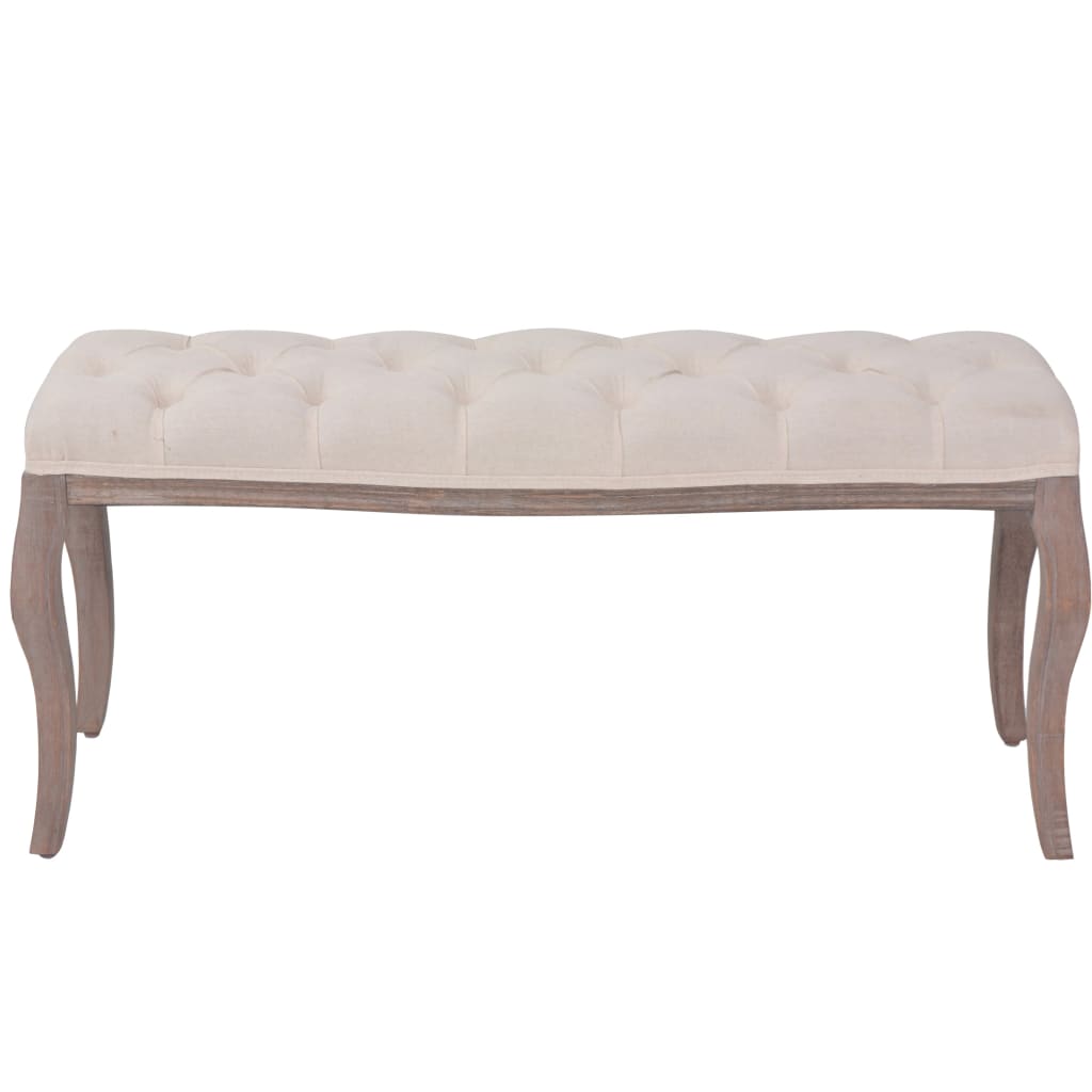 Hallbänk massivt Trä och linnetyg 110x38x48 cm gräddVit