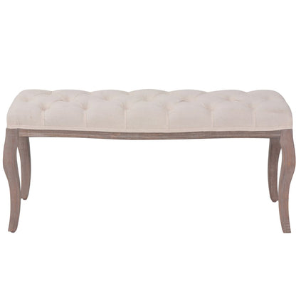 Hallbänk massivt Trä och linnetyg 110x38x48 cm gräddVit