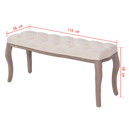 Hallbänk massivt Trä och linnetyg 110x38x48 cm gräddVit