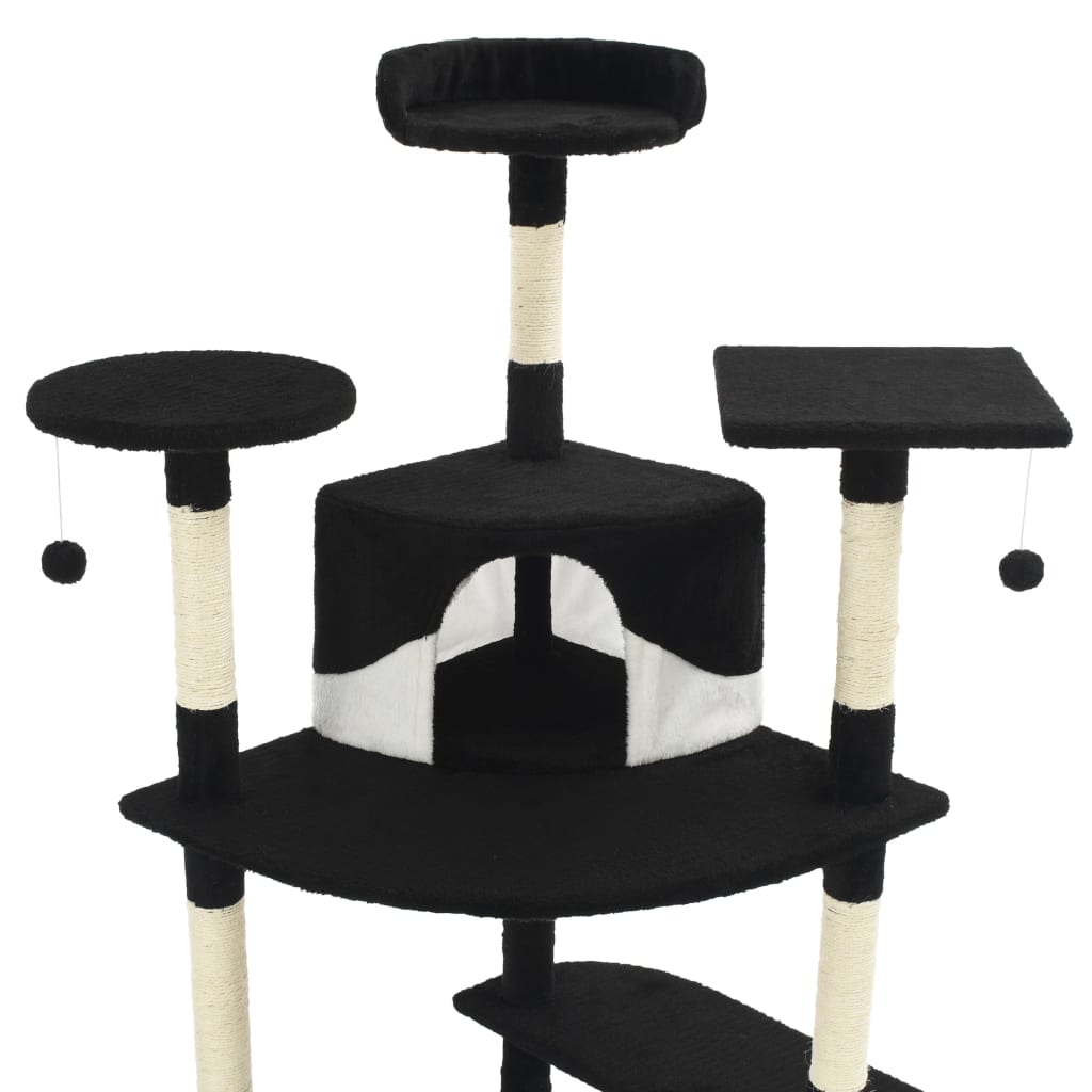 Kattmöbel Klösträd med sisalpelare 203 cm Svart och Vit