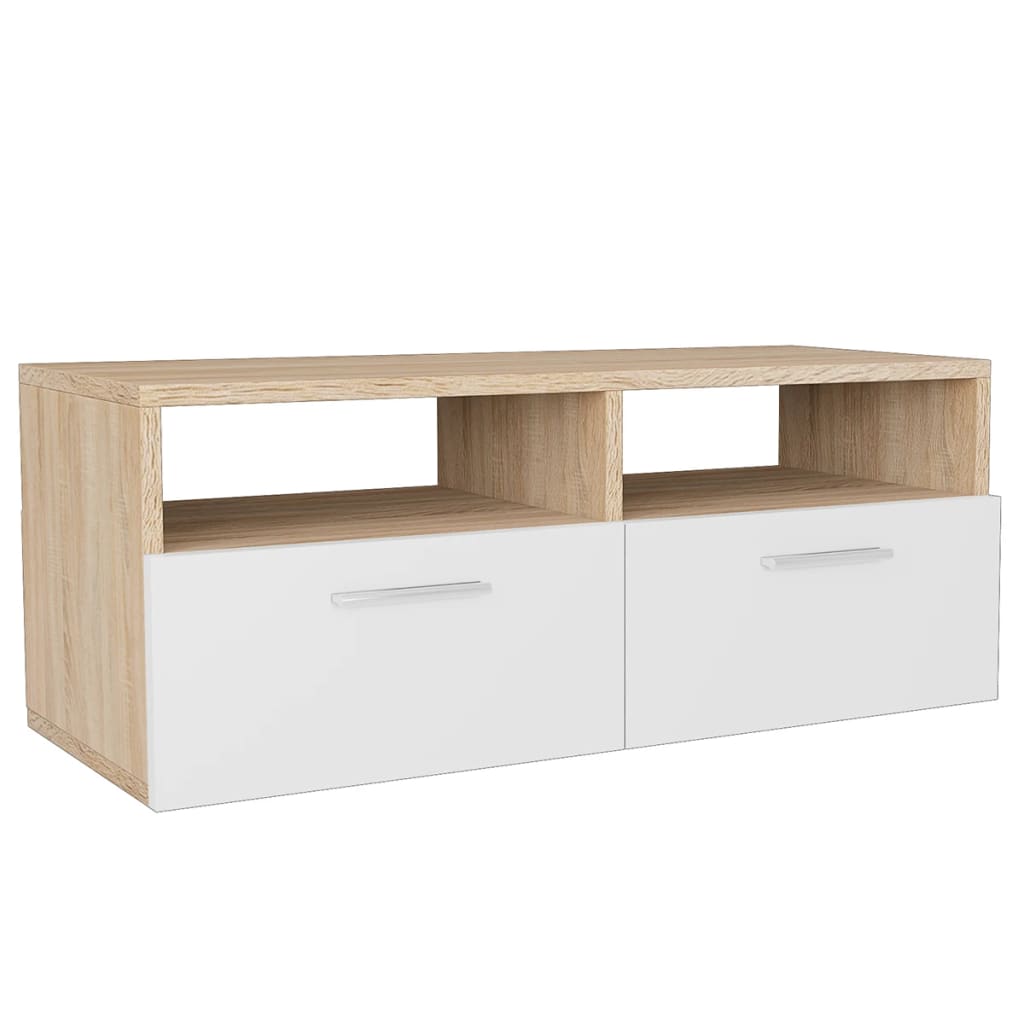 TV-bänk 2 st konstruerat trä 95x35x36 cm ek och vit