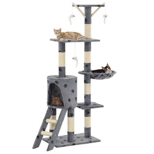 Kattmöbel Klösträd med sisalpelare 138 cm tassavtryck grå