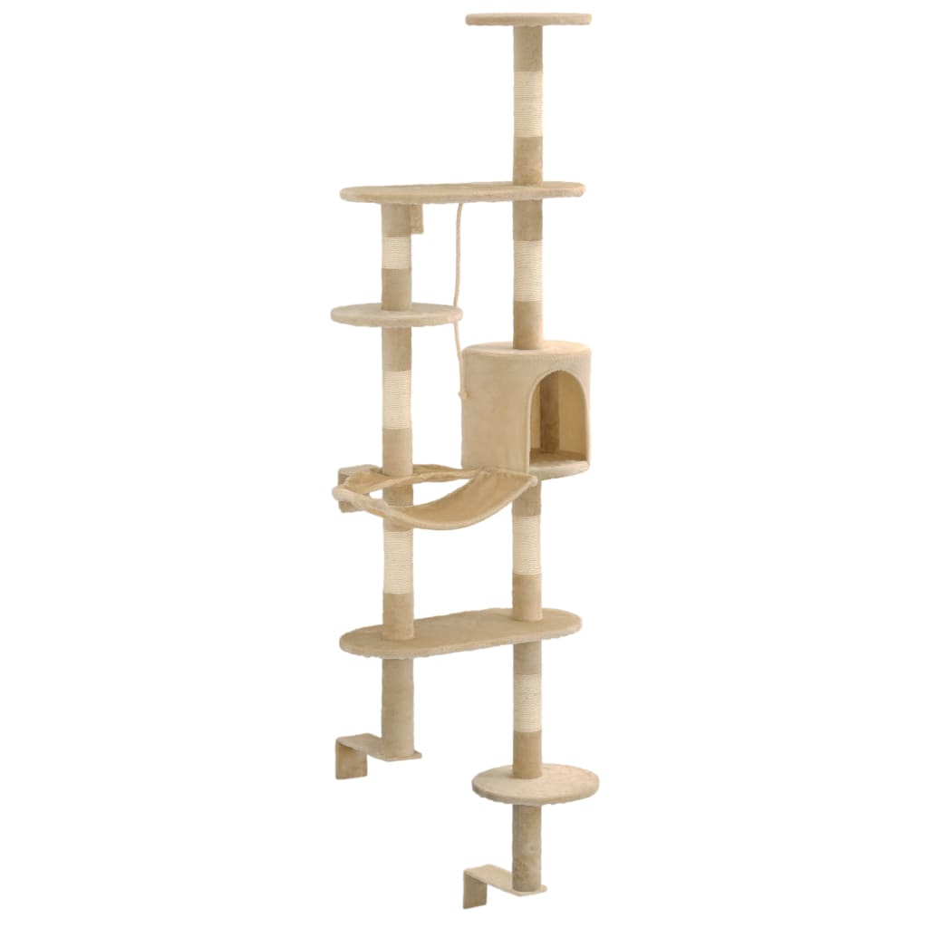 Kattmöbel Katträd väggmonterat med klöspelare i sisal 194 cm beige