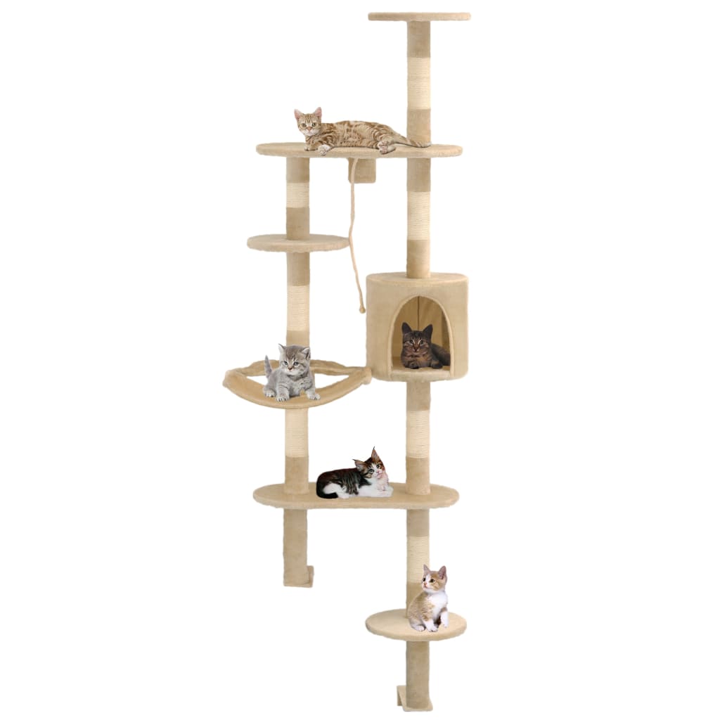 Kattmöbel Katträd väggmonterat med klöspelare i sisal 194 cm beige