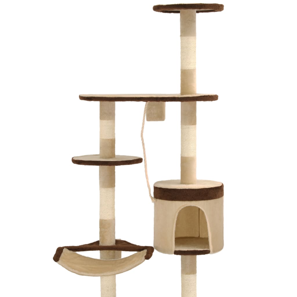 Kattmöbel Katträd väggmonterat med klöspelare i sisal 194 cm beige & brun