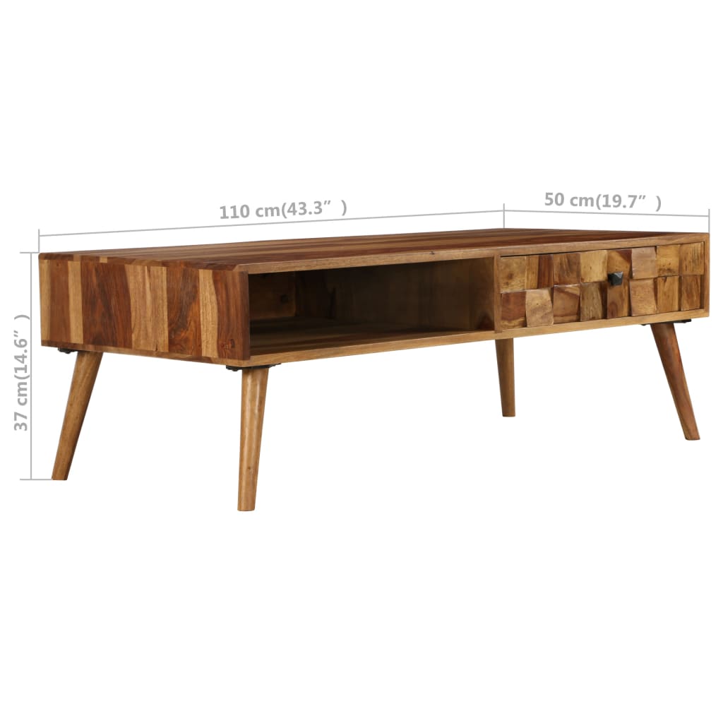 Soffbord Trä massivt sheshamträ med honungsfinish 110x50x37 cm