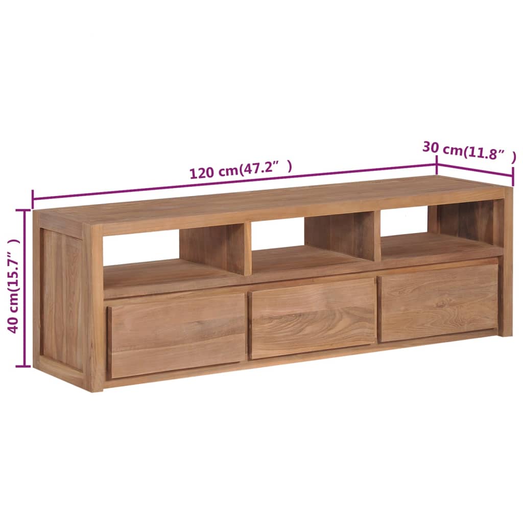 TV-Möbel Trä TV-Bänk massiv teak med naturlig finish 120x30x40 cm