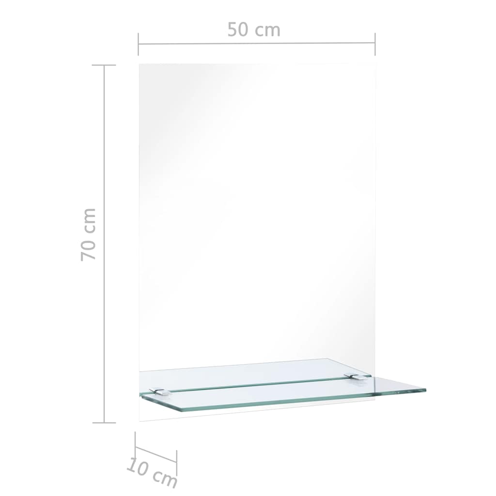 Väggspegel med hylla 50x70 cm härdat glas