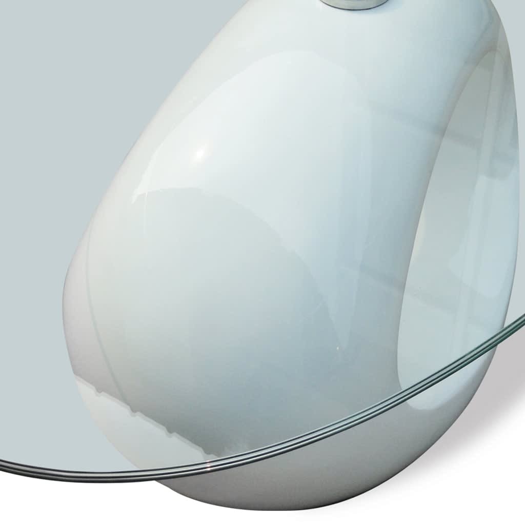 Soffbord med oval bordsskiva i glas högglans vit