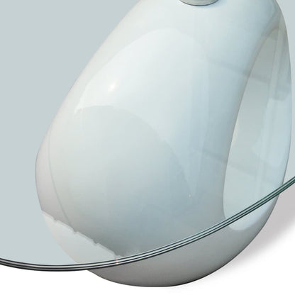 Soffbord med oval bordsskiva i glas högglans vit