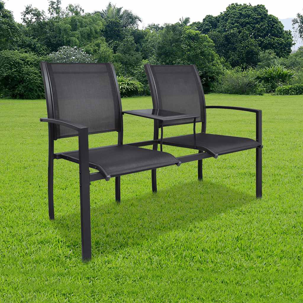 Trädgårdsbänk Metall 2-sits 131 cm stål och textilene svart