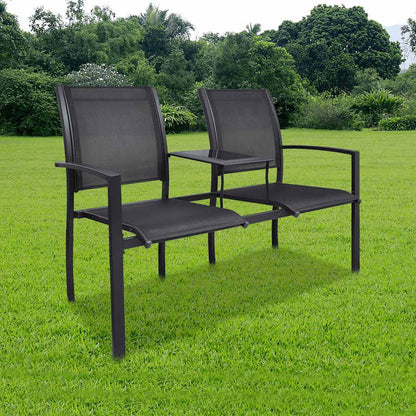 Trädgårdsbänk Metall 2-sits 131 cm stål och textilene svart