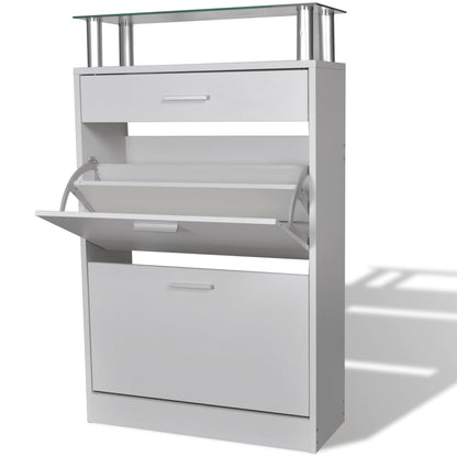 Skoställ Vit Trä Skohylla med låda och glashylla